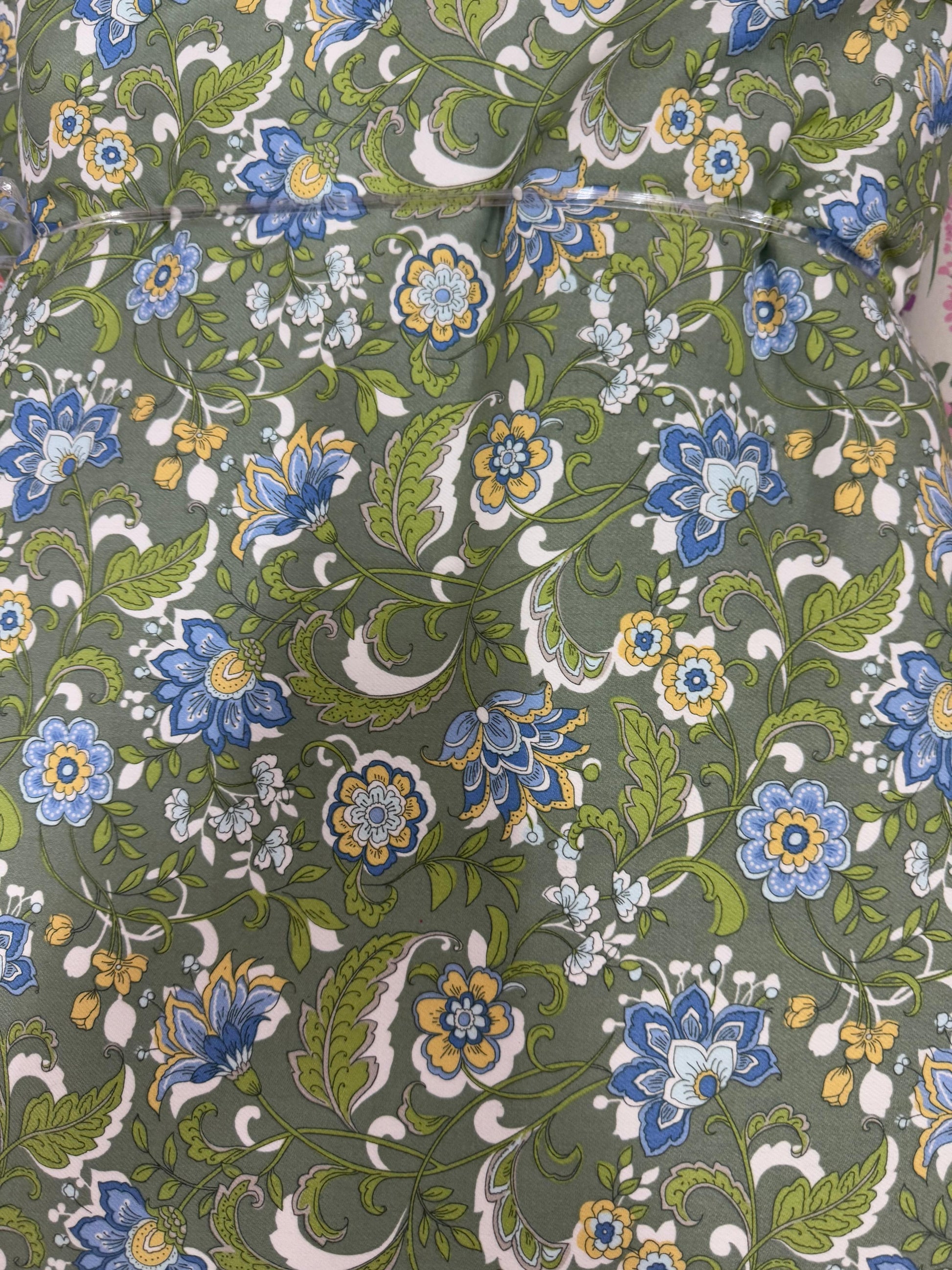 Buy Cotton Twill Lycra Green Vintage Jacobean Printed Fabric - MAF 
