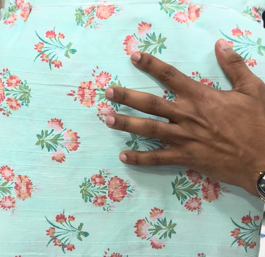 Buy Cotton Jacquard Mint Green Base Jacobean Printed