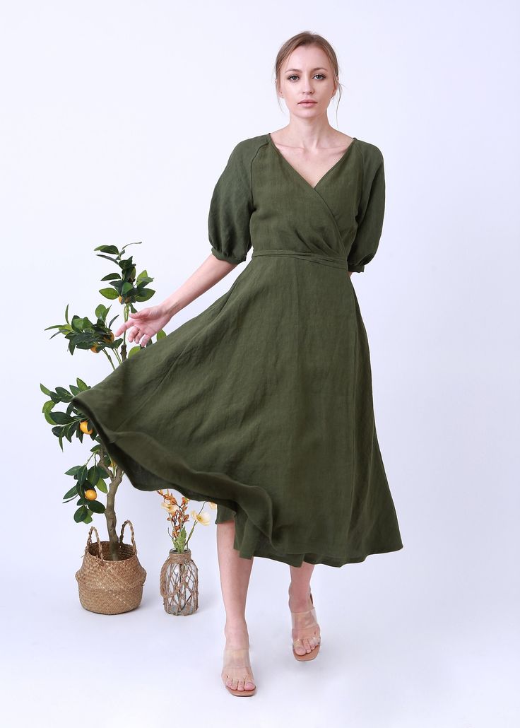 Buy Cotton Linen Solid Olive Green 