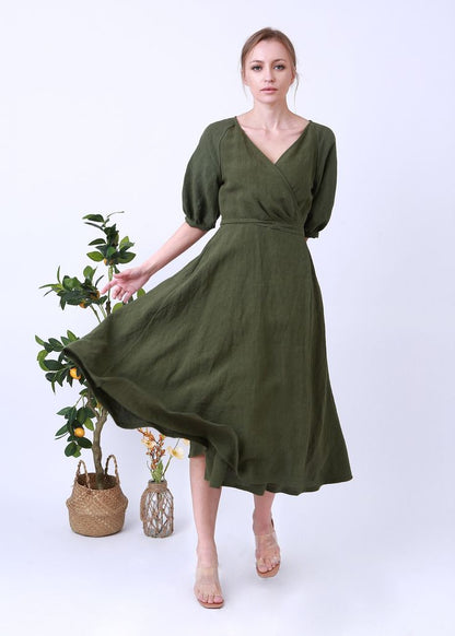 Buy Cotton Linen Solid Olive Green 