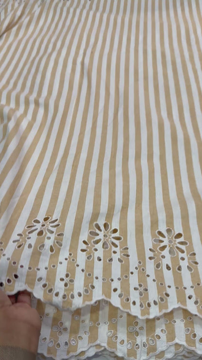 Buy Pure Cotton Linen Stripes Double Border Embroidery Fabric with Big Width