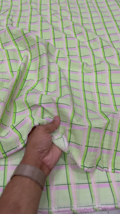 Buy Premium Seersucker Neon & Lilac Check Fabric