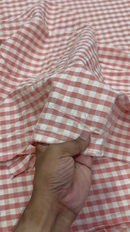 Buy Seersucker Peach White Check Fabric