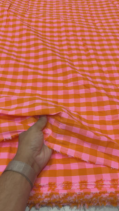 Buy Premium Seersucker Spanish Orange Check Fabric
