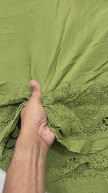 Buy Premium Cotton Double Cloth Olive Eyelet Border