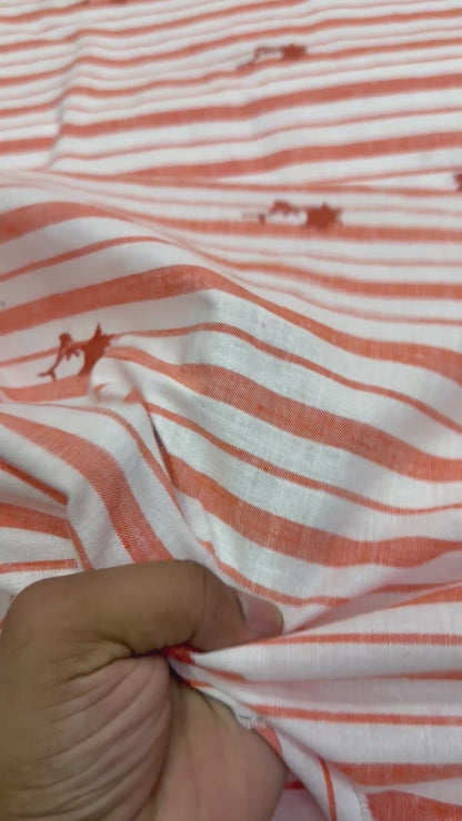 Buy Pure Cotton Linen Stripes Embroidery Fabric
