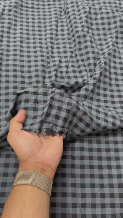 Buy Premium Seersucker Classy Grey Black Check Fabric