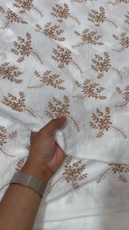 Buy Pure Cotton Cambric slub Golden Embroidery Fabric