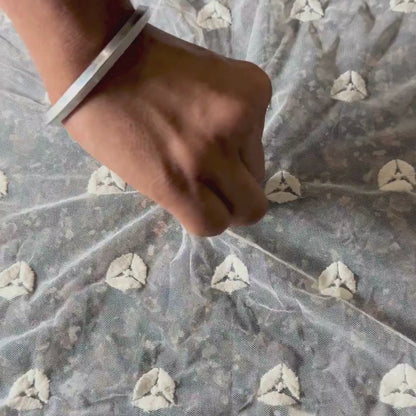 Buy White Mesh Embroidery Trikon Fabric