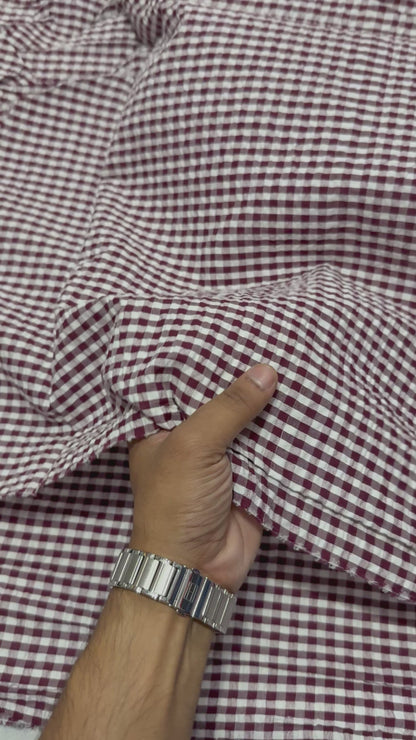 Buy Summer Dark Maroon Gingham – Premium Seersucker Fabric