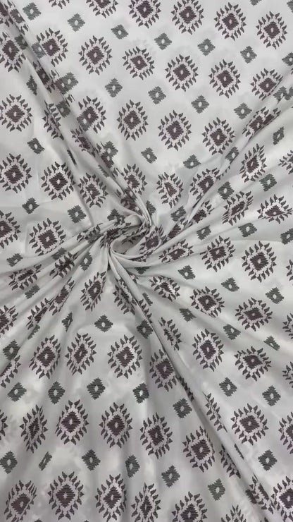 Buy Fine Premium Mul Cotton Grey Diamond Block Fabric