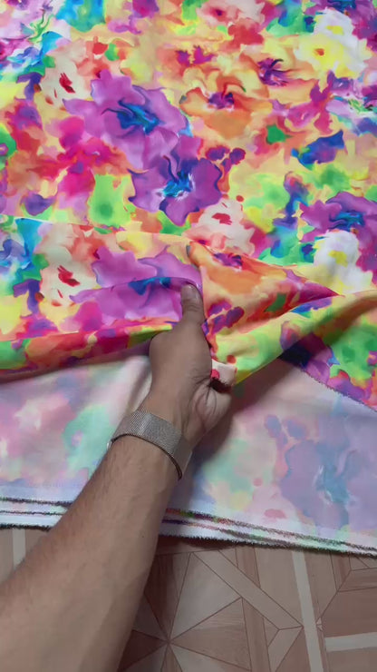 Buy Micro Satin Watercolour Splash Floral Printed Fabric