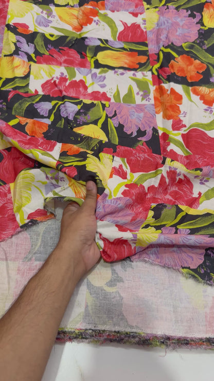 Buy Cotton Linen Multi Panel Floral Printed Fabric
