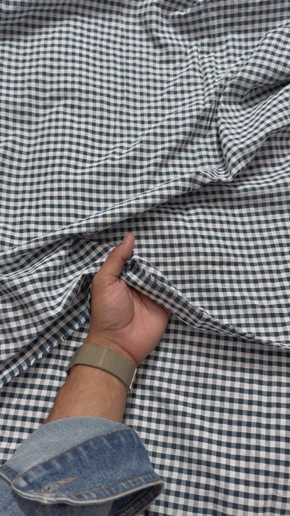 Buy Premium Seersucker Gingham Dark Blue & White Check Fabric