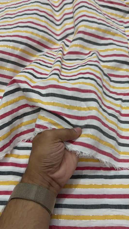 Buy Premium Seersucker Lurex Coloured Stripes Printed Fabric