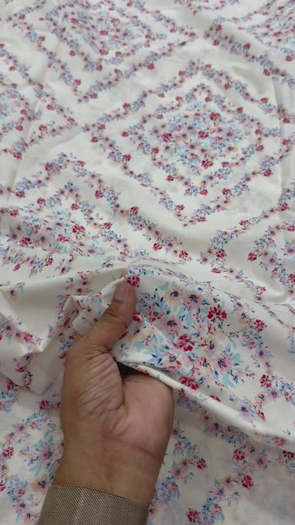 Buy Cotton Poplin Diamond Floral Printed Fabric