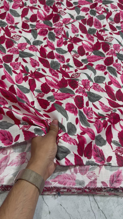 Buy Cotton Linen Red Fall Printed Fabric