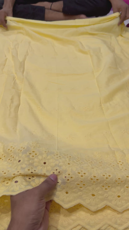 Buy Cotton Hakoba Soothing Yellow Cute Floral Border Embroidery