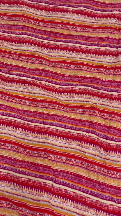 Buy Rayon Crinkled Abstract Red Yellow Stripe Fabric