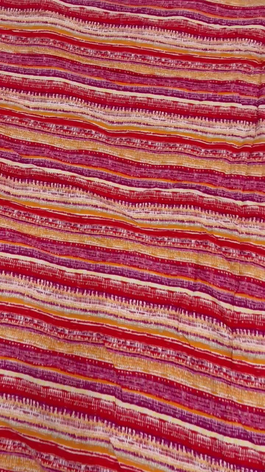 Buy Rayon Crinkled Abstract Red Yellow Stripe Fabric