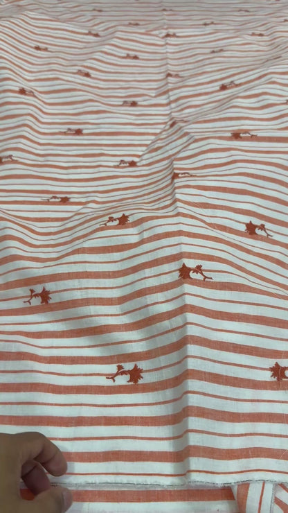 Buy Pure Cotton Linen Stripes Embroidery Fabric