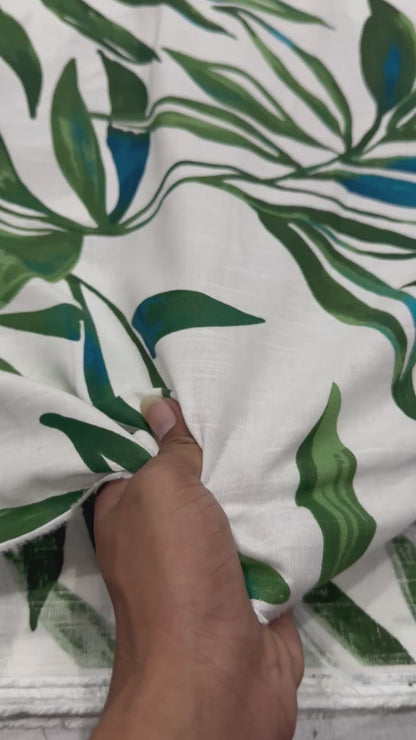 Buy Cotton Linen Summer Green Leaf Printed Fabric
