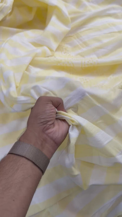 Buy Pure Cotton Linen Yellow and White Stripes Embroidery Fabric with Big Width