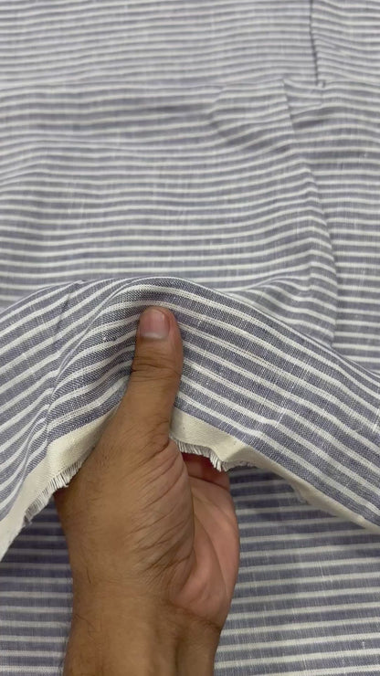 Buy Premium Pure Linen Grey Stripe Printed Fabric