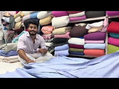 Buy Imported 100% Linen White Thin Stripe Ranch Blue Base