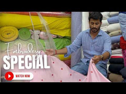 Buy Mul Cotton Baby Pink Base Red Heart Embroidery Fabric