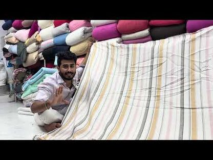 Buy Imported 100% Linen Powder Pink Yellow Multi Stripe Fabric