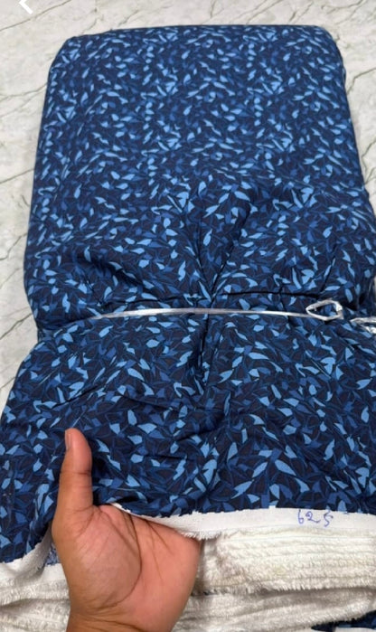 Buy Cotton Viscose Navy Leaf Printed Fabric - MAF 