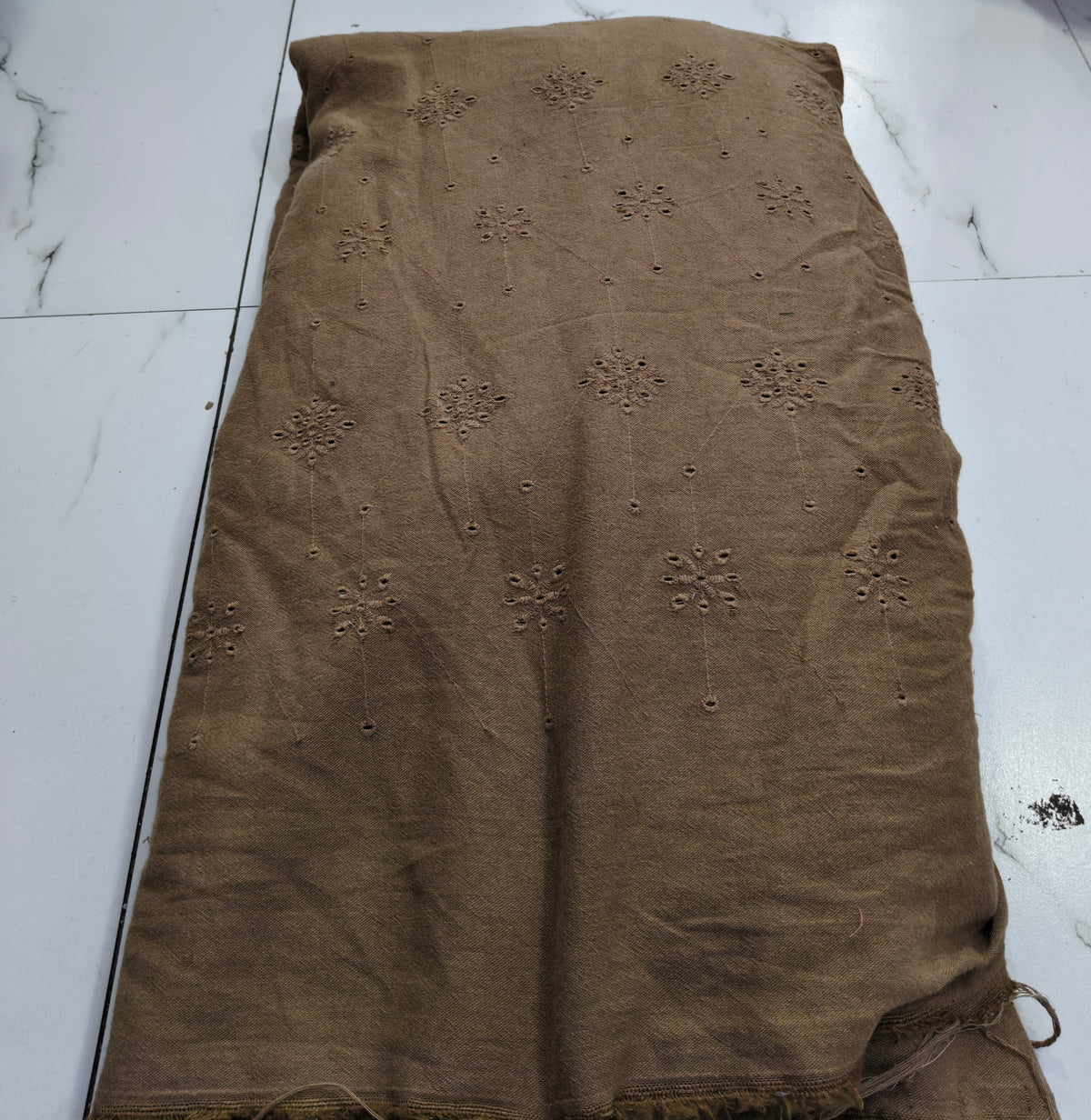 Buy Pure Linen French Beige Hakoba Cutwork Fabric