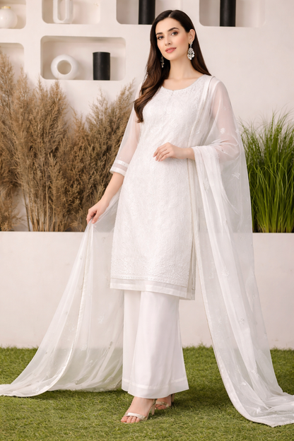 Buy Pure Banarasi Chanderi Bright White Colour