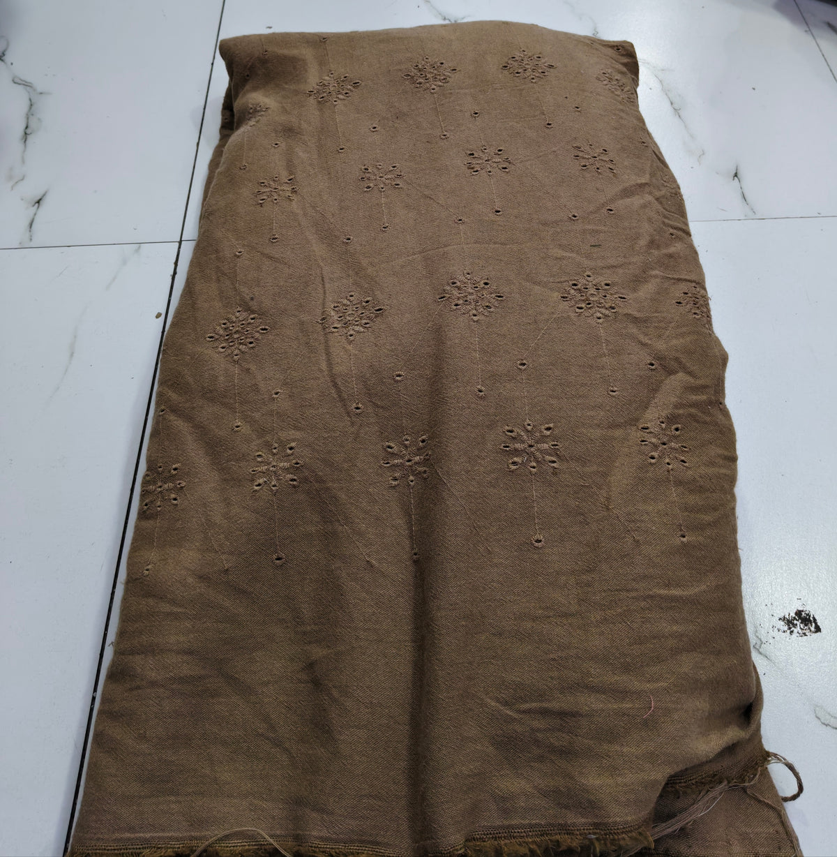Buy Pure Linen French Beige Hakoba Cutwork Fabric