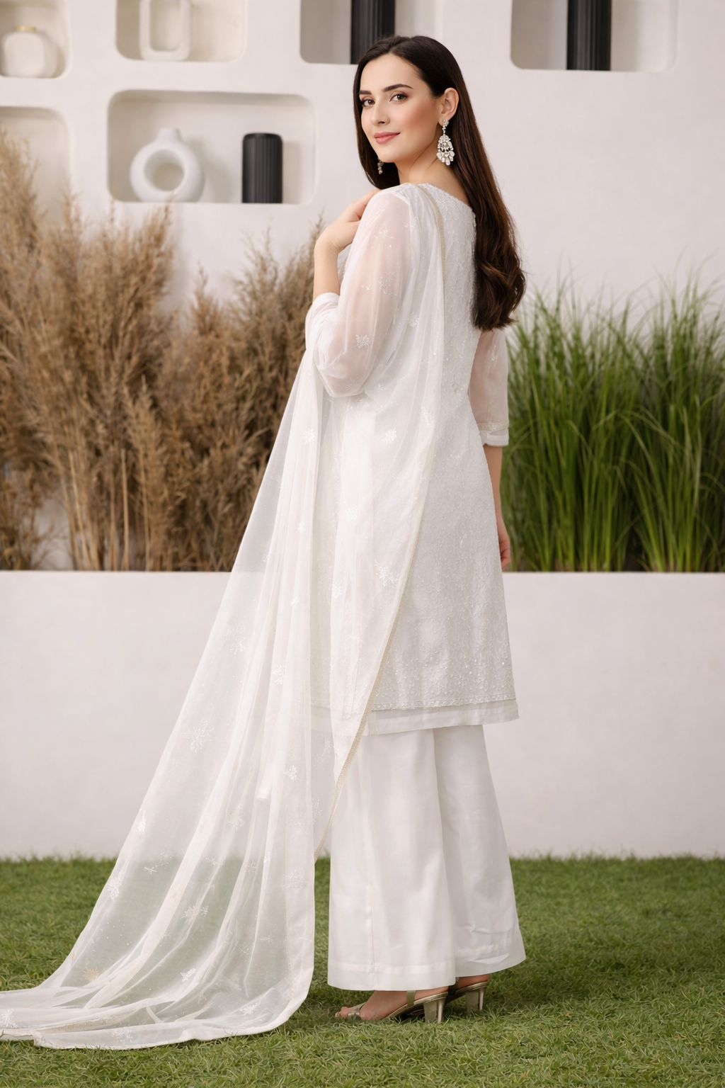 Buy Pure Banarasi Chanderi Bright White Colour