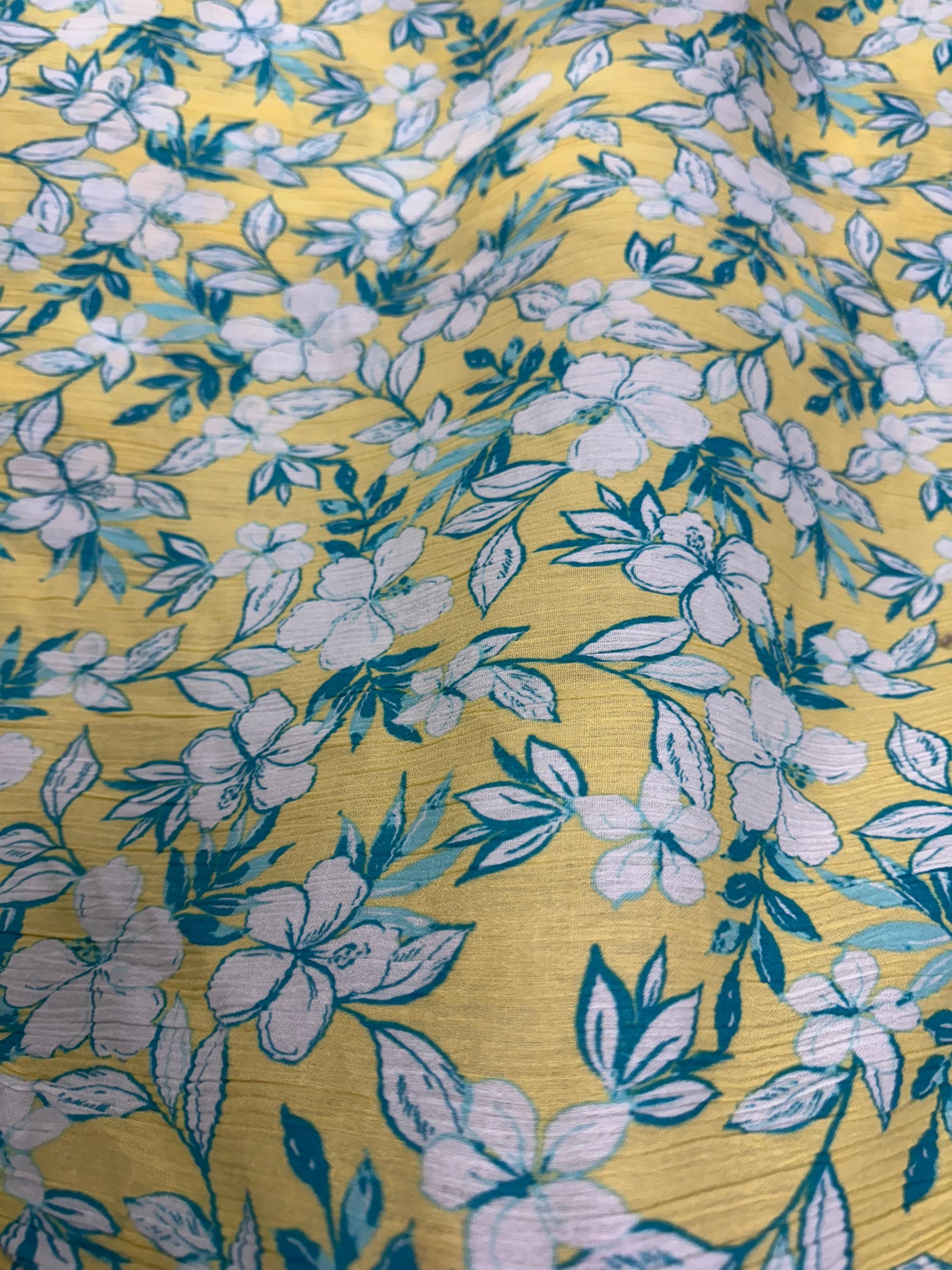 Buy Crinkled Crepe Yellow Bloom Whisper Printed Fabric - MAF 