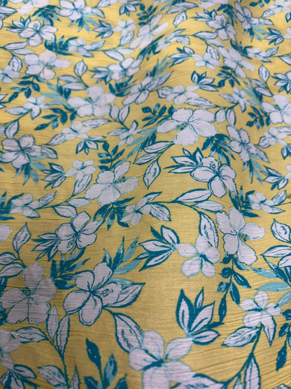 Buy Crinkled Crepe Yellow Bloom Whisper Printed Fabric - MAF 