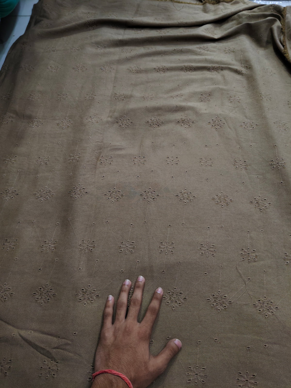 Buy Pure Linen French Beige Hakoba Cutwork Fabric
