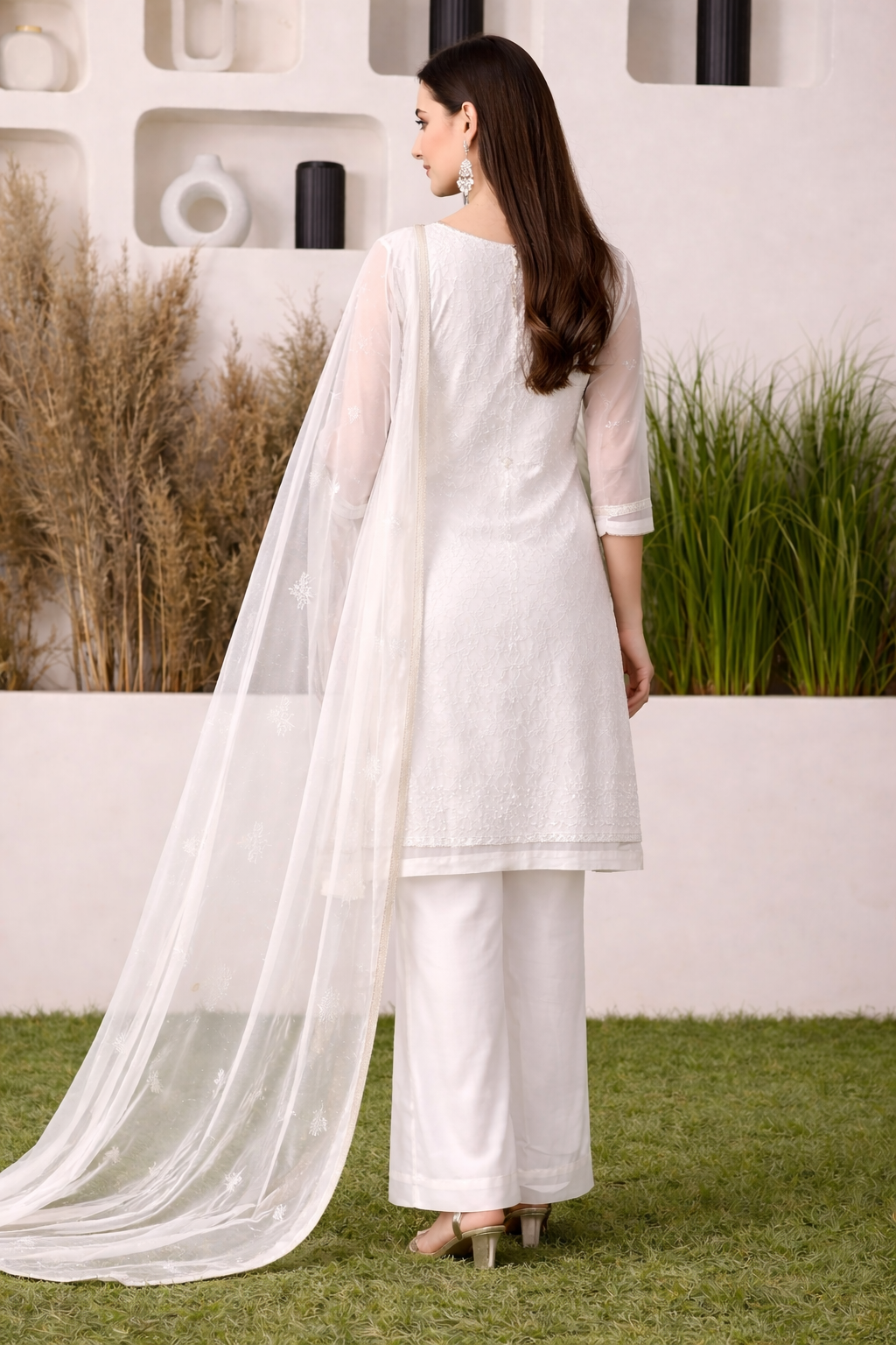 Buy Pure Banarasi Chanderi Bright White Colour
